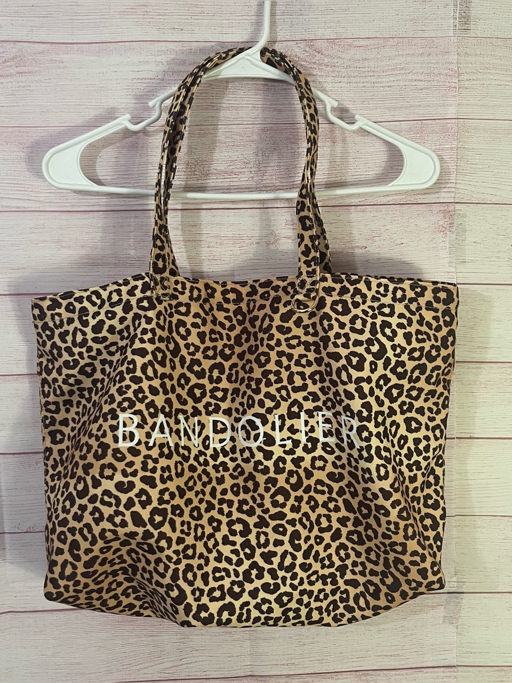 Bandolier Leopard Animal Print White Logo Lettering Tote Bag